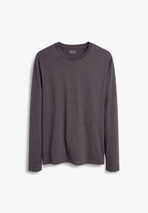 Donkergrijze longsleeve T-shirt van zacht stof, met een ronde hals en rechte zoom. Geen zichtbare patronen of accenten.