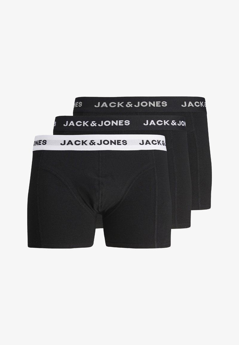 Schwarze Boxershorts im Dreierpack. Mit einem weißen elastischen Bund mit dem Text "JACK & JONES". Glattes Material und eng anliegendes Design.