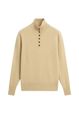 Massimo Dutti, HIGH NECK KNIT SWEATER WITH BUTTON DETAIL - Jumper - camel