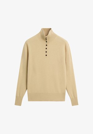 Massimo Dutti, HIGH NECK KNIT SWEATER WITH BUTTON DETAIL - Jumper - camel