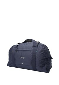 Borsone navy, capacità di 70 litri, realizzato in tessuto resistente. Dotato di manici doppi e di una tasca frontale con zip per ulteriore spazio di stoccaggio.