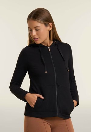 CON CAPPUCCIO E INSERTI MICRO-TRECCE - Felpa con zip - black