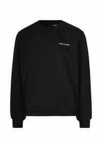 Zwart katoenen sweatshirt met ronde hals, geribbelde mouwen en onderrand, met het witte "DAILY PAPER" logo op de bovenste linker voorkant.