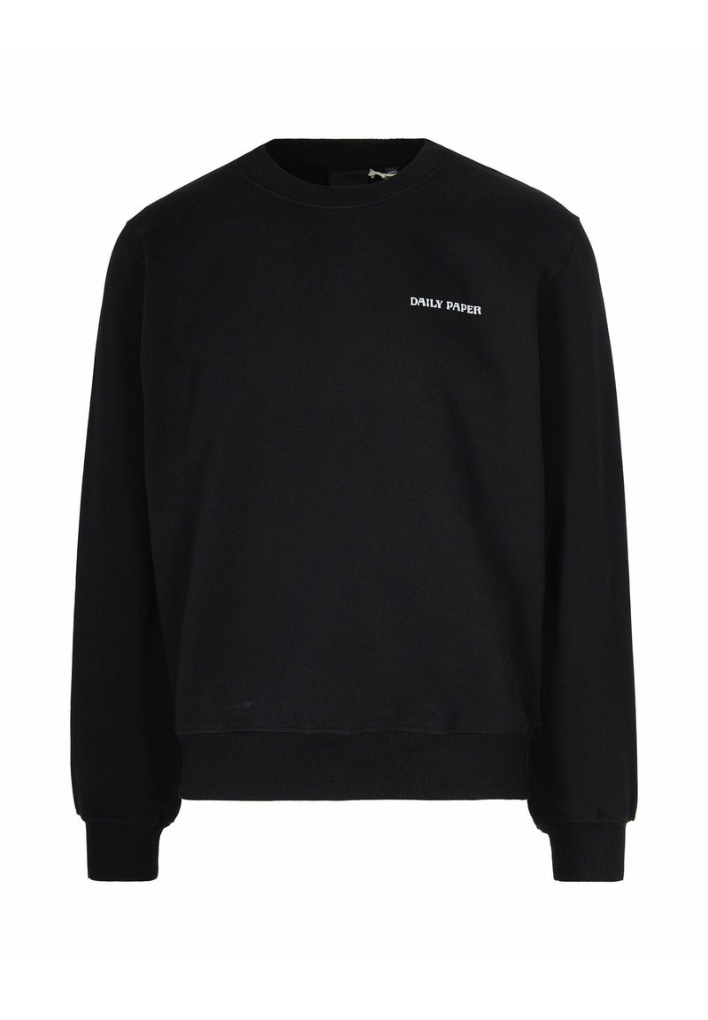 Zwart katoenen sweatshirt met ronde hals, geribbelde mouwen en onderrand, met het witte "DAILY PAPER" logo op de bovenste linker voorkant.