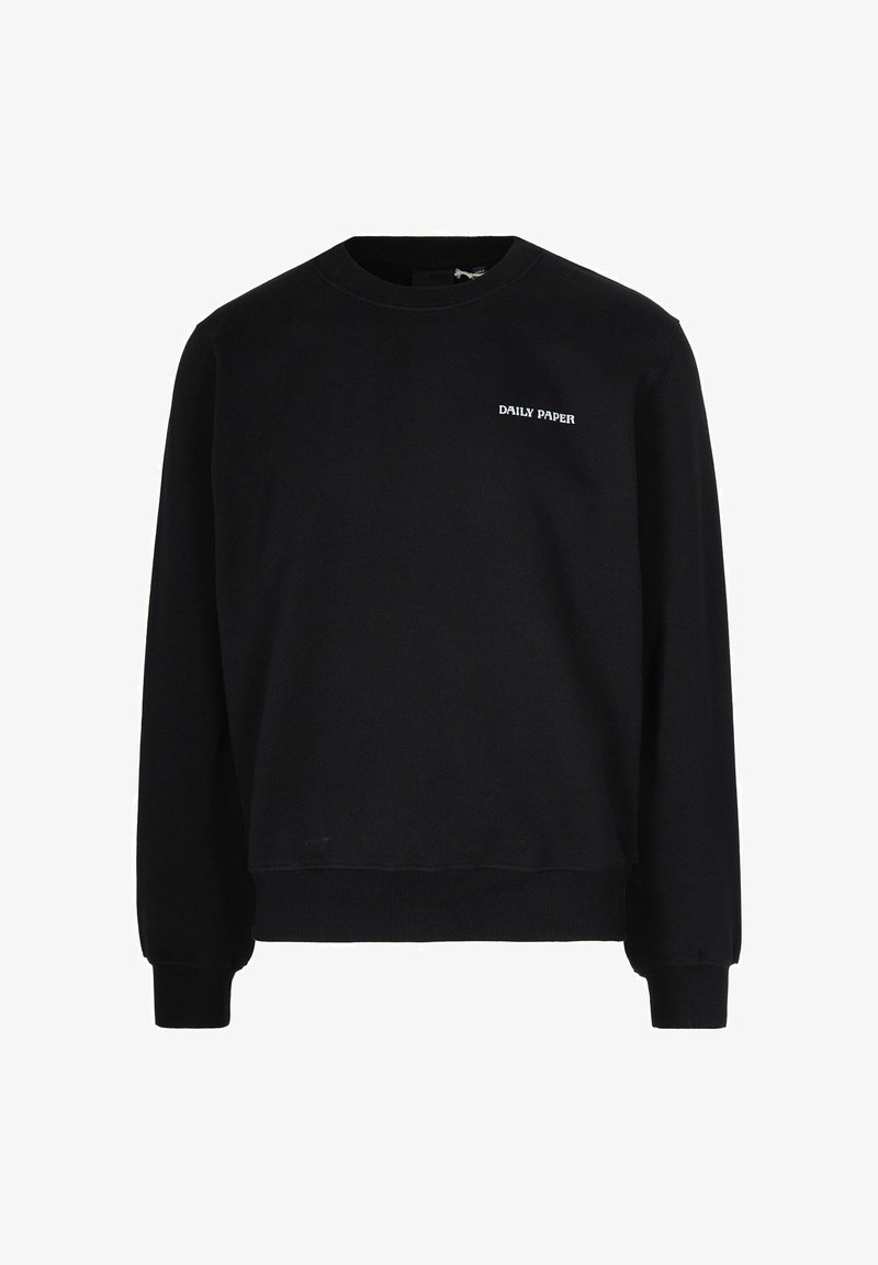 Felpa nera in cotone con scollo tondo, polsini e orlo a costine, con il logo bianco "DAILY PAPER" sulla parte superiore sinistra davanti.