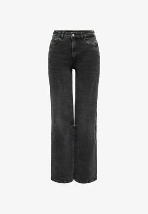 Jeansy z wysokim stanem i szerokimi nogawkami w czarnym dżinsie z wyblakłym wykończeniem. Posiada klasyczny design pięciu kieszeni i zapięcie na metalowy guzik.