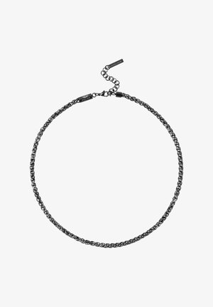 Black metal chain necklace with a lobster clasp and adjustable links, branded with "POLICE" on metal tags near the clasp.