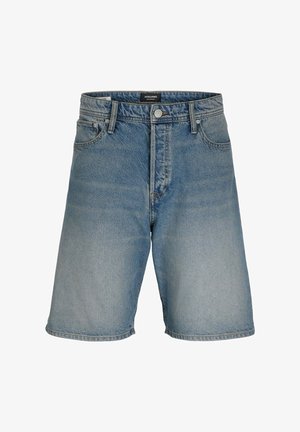 Shorts in denim azzurro chiaro, con un classico design a cinque tasche, chiusura con bottone e una vestibilità dritta con orlo appena sopra il ginocchio.