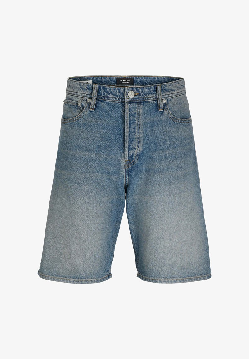 Shorts in denim azzurro chiaro, con un classico design a cinque tasche, chiusura con bottone e una vestibilità dritta con orlo appena sopra il ginocchio.