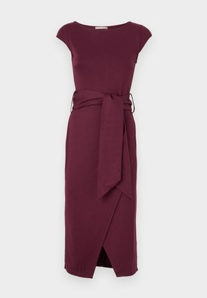 Anna Field HIGH BOATNECK SHORT SLEEVES WIDE KNOT BODYCON DRESS - Žerzejové šaty - bordeaux