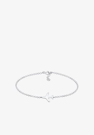 Silberne Kettenarmband mit einem minimalistischen Flugzeuganhänger. Die Kette ist im Gliederstil mit einem sicheren Verschluss und verstellbarer Länge.