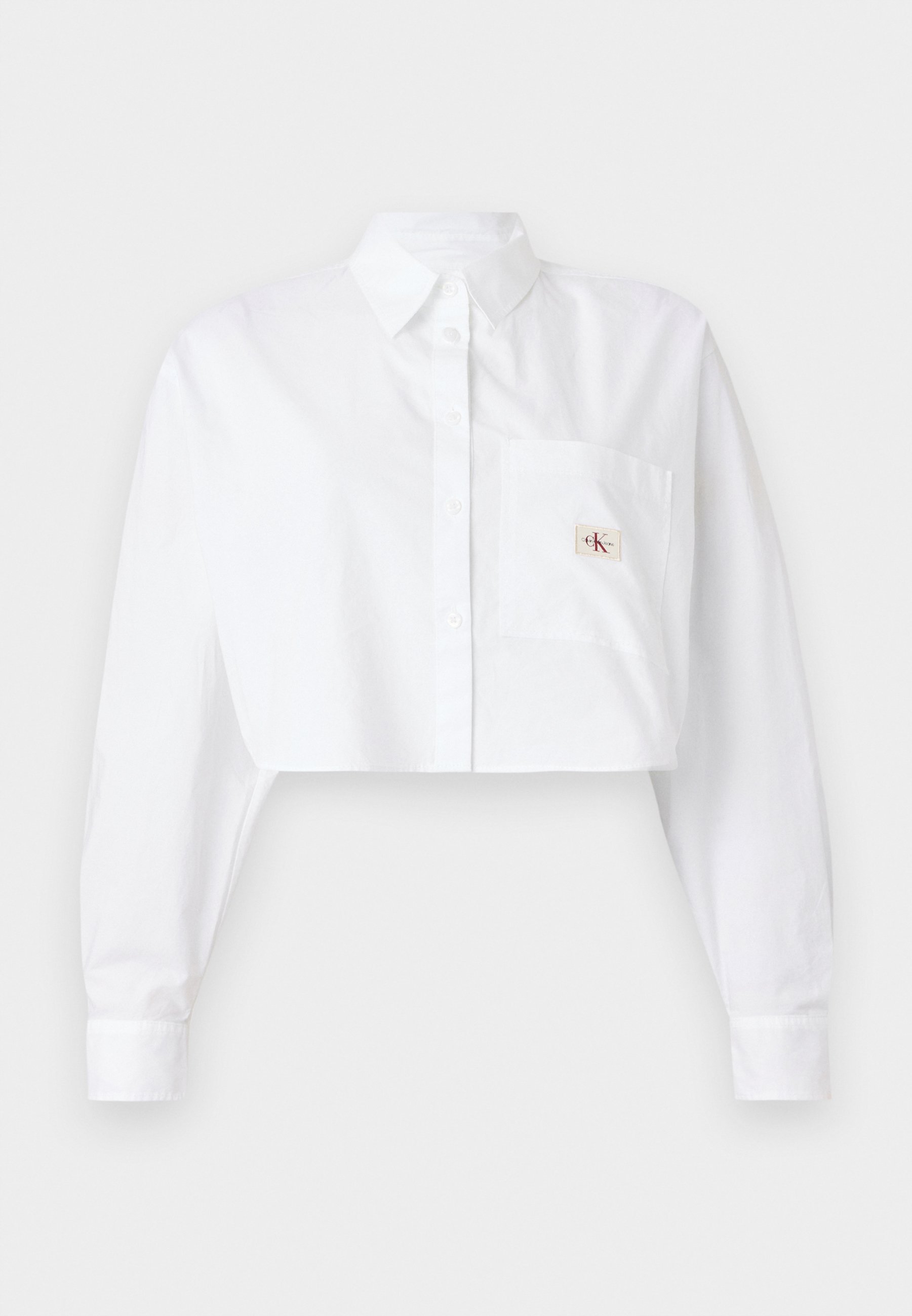 売れ筋商品|||カルバンクライン シャツ レディース トップス LABEL CROPPED SHIRT - Button-down blouse - bright white Calvin Klein Jeans LABEL CROPPED SHIRT - Button-down blouse