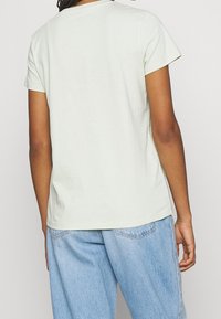 T-shirt in leggero verde menta in cotone con maniche corte. Vestibilità standard, scollo rotondo, texture liscia e design pulito e minimale.