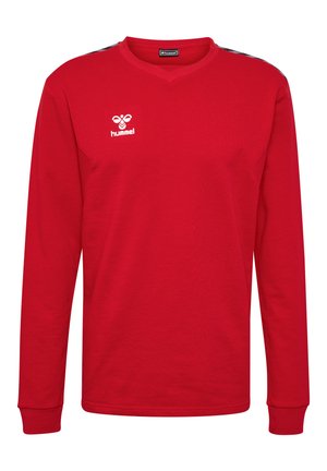 Rode longsleeve shirt van katoen, met een V-hals, ribgebreide manchetten en zwarte accenten op de schouders met een wit logo.