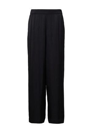 Schwarzweite Hosen mit elastischem Bund, aus einem glatten, leichten Stoff. Sie bieten eine lockere Passform und einen geraden Saum.