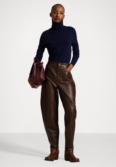 Polo Ralph Lauren CURVED TAPERED LEATHER PANT - Kožené kalhoty - mahogany
