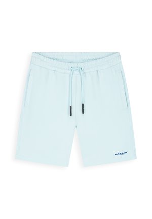 Lichtblauwe short met trekkoord, elastische tailleband, zijzakken en klein donkerblauw "BALLIN"-logo nabij de linker zoom.