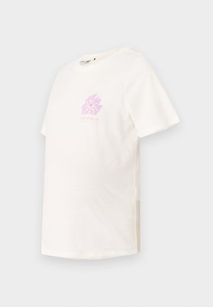Korte mouwen, crew-neck T-shirt in off-white katoen, met een pastelroze bloemenprint op de borst en een ontspannen pasvorm.