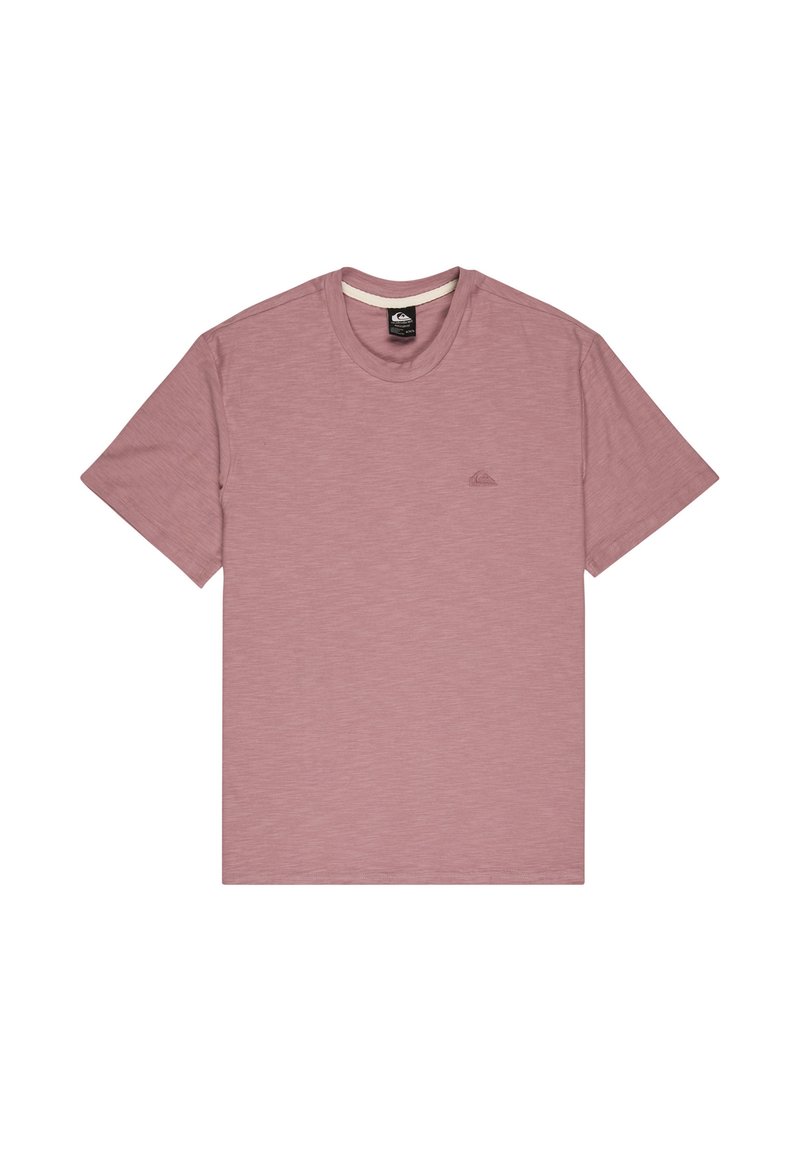 Korte mouwen T-shirt in licht mauve, gemaakt van zachte stof, met een klein logo geborduurd op de linkerborst en een geribde ronde hals.