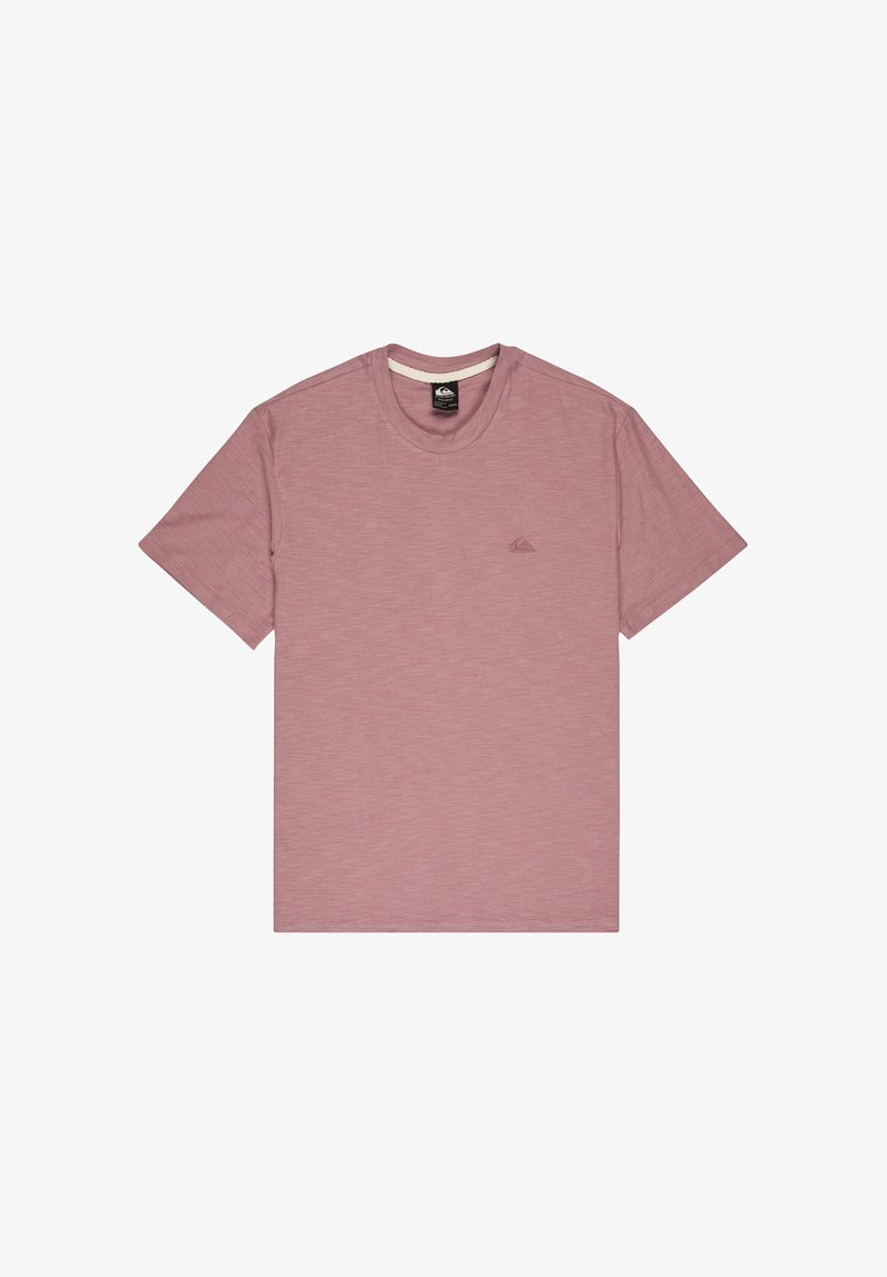 Korte mouwen T-shirt in licht mauve, gemaakt van zachte stof, met een klein logo geborduurd op de linkerborst en een geribde ronde hals.