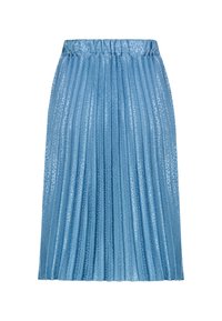 Plissierter Rock in Hellblau, aus einem strukturierten Stoff mit dezentem Glanz. Verfügt über einen elastischen Bund und vertikale Falten.