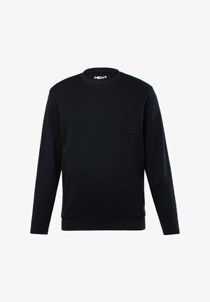 Navy blue crewneck collegepaita, joka on valmistettu tekstuuritunnelmalla ja jossa on pitkät hihat ja rintatasku. Sisältää ribbauspaneelin kauluksessa ja hihoissa.
