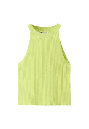 Débardeur côtelé vert citron sans manches avec col rond haut et larges emmanchures, confectionné en tissu doux.