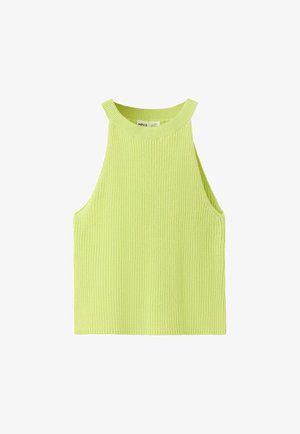 Débardeur côtelé vert citron sans manches avec col rond haut et larges emmanchures, confectionné en tissu doux.