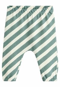 Vihreät ja kerma-väriset raidalliset housut, jotka on valmistettu pehmeästä puuvillasta. Housuissa on joustava vyötärö ja kerättyjä hihnoja nilkoissa.