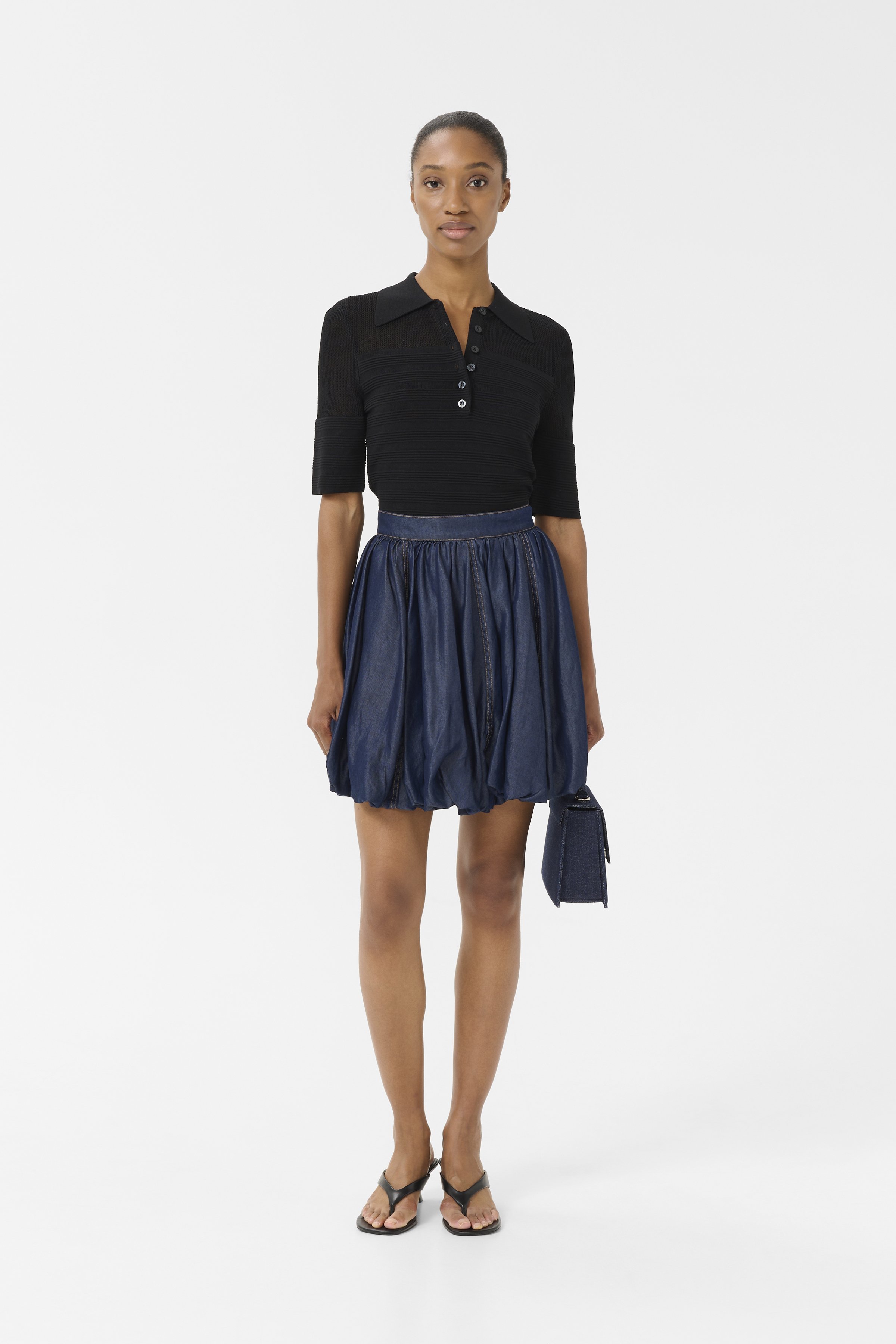 トップス ribbon tops / Nini balloon skirt Gestuz NIA BALLOON SKIRT - Puffball skirt - dark blue unwashed