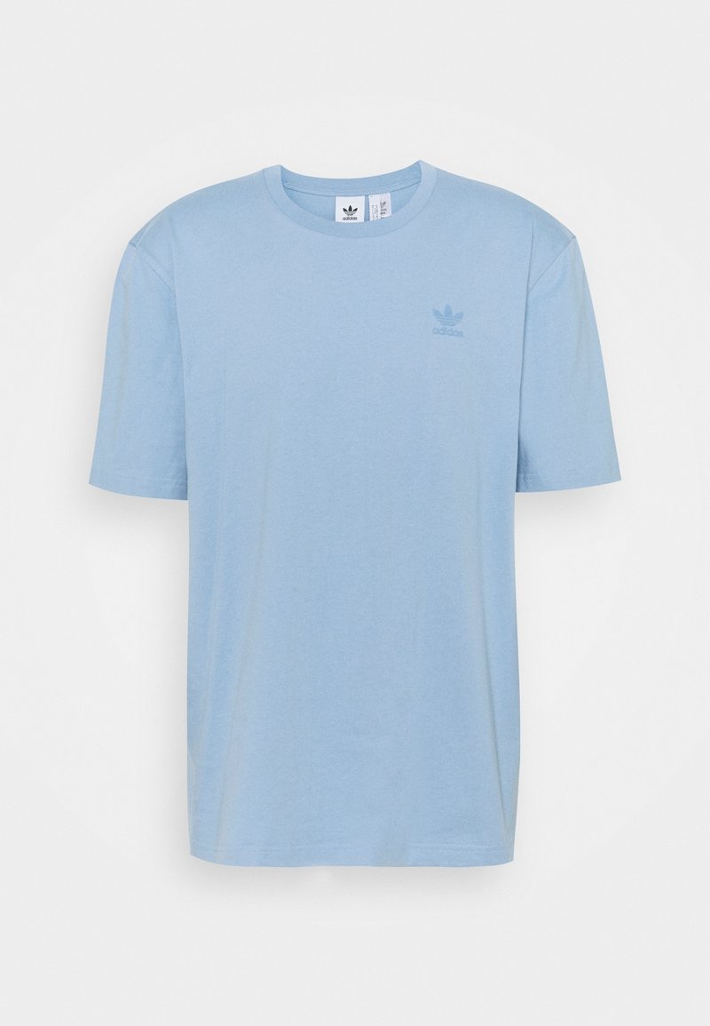 Light blue short-sleeve Adidas t-shirt with crew neck and small tonal Adidas Trefoil logo on the left chest.