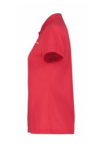 Röd polo skjorta tillverkad av andningsbart tyg. Har korta ärmar, en klassisk krage och en rak nederkant med minimal varumärkesdetalj.