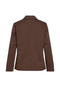Blazer marron pour femme à manches longues, vu de dos avec un col cranté et une couture centrale au milieu.