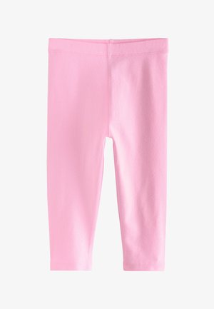 Weiche rosa Baby-Leggings mit einfachem elastischem Bund ohne Muster oder Verzierungen, vor weißem Hintergrund dargestellt.