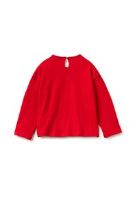 Czerwona koszula z długim rękawem wykonana z miękkiej bawełny. Posiada okrągły dekolt z kluczowym otworem z tyłu oraz opuszczone szwy ramion.