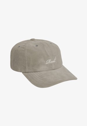Light grey corduroy baseball cap with curved brim and white embroidered "Reell" text on the front panel.