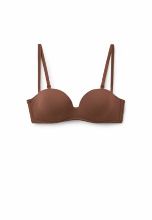 Braun gepolsterter BH mit dünnen verstellbaren Trägern, nahtlosen Cups und einer glatten Textur. Für ein schlichtes Design ohne Verzierungen.
