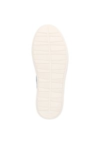 Weiße Gummisohle mit strukturiertem Profil, das vertikale und horizontale Rillen für Traktion aufweist. Keine auffälligen Akzente oder Logos sichtbar.