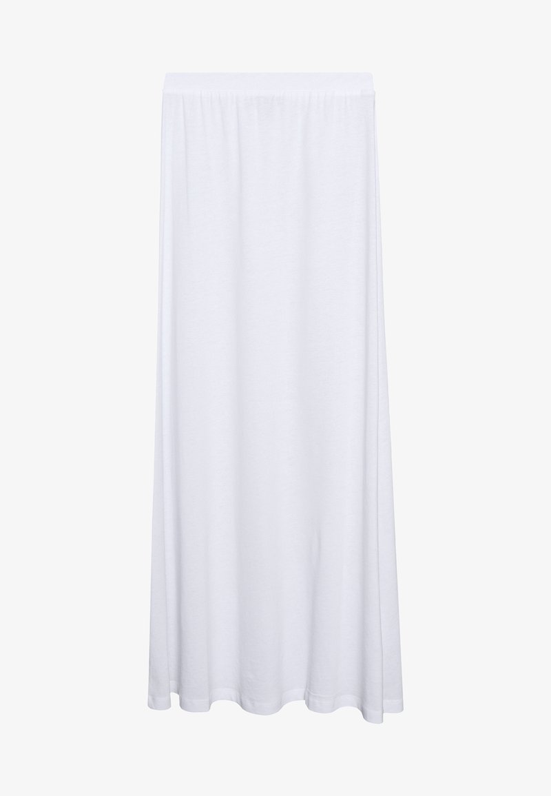 Longue jupe blanche avec une taille élastique, un tissu lisse et une silhouette droite et fluide.