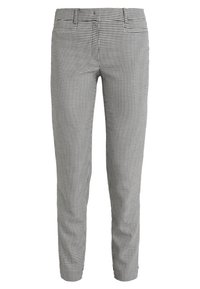 Svart och vit rutiga byxor i slim fit, med en slät tygtextur, platt framsida, bältesöglor och två sidofickor.