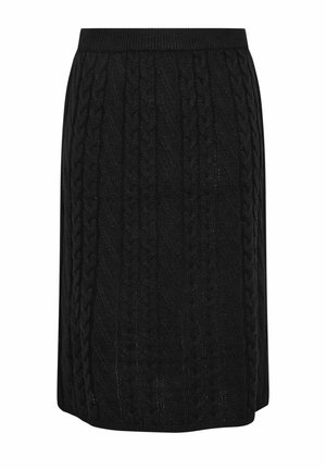 Gonna nera a maglia calda con cintura a costine, caratterizzata da un motivo strutturato su tutto il tessuto e una silhouette dritta.