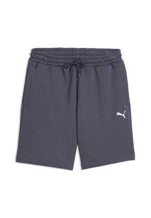 Donkergrijze sportshorts met elastische tailleband en trekkoord, zijzakken en wit Puma-logo op het linkerbeen.