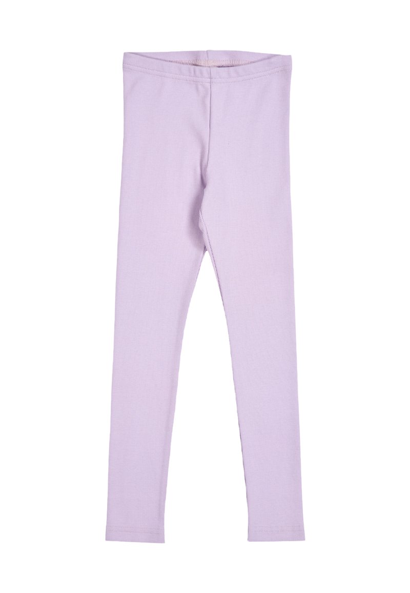 Lila leggings gemaakt van zachte, rekbare stof. Ze hebben een slim fit ontwerp met een elastische tailleband en een gladde textuur. Geen patronen of accenten.
