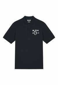 Čierny polokošeľa vyrobená z bavlny s krátkymi rukávmi, zdobená bielou grafikou s nápisom "Mi Amor" vedľa dizajnu srdca a šípu.