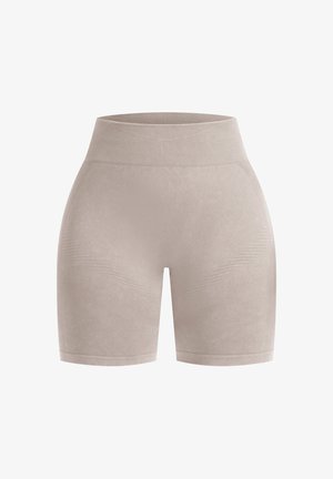 Shorts sportivi beige con vita alta, motivo testurizzato e design aderente. Realizzati in materiale elasticizzato per un facile movimento.
