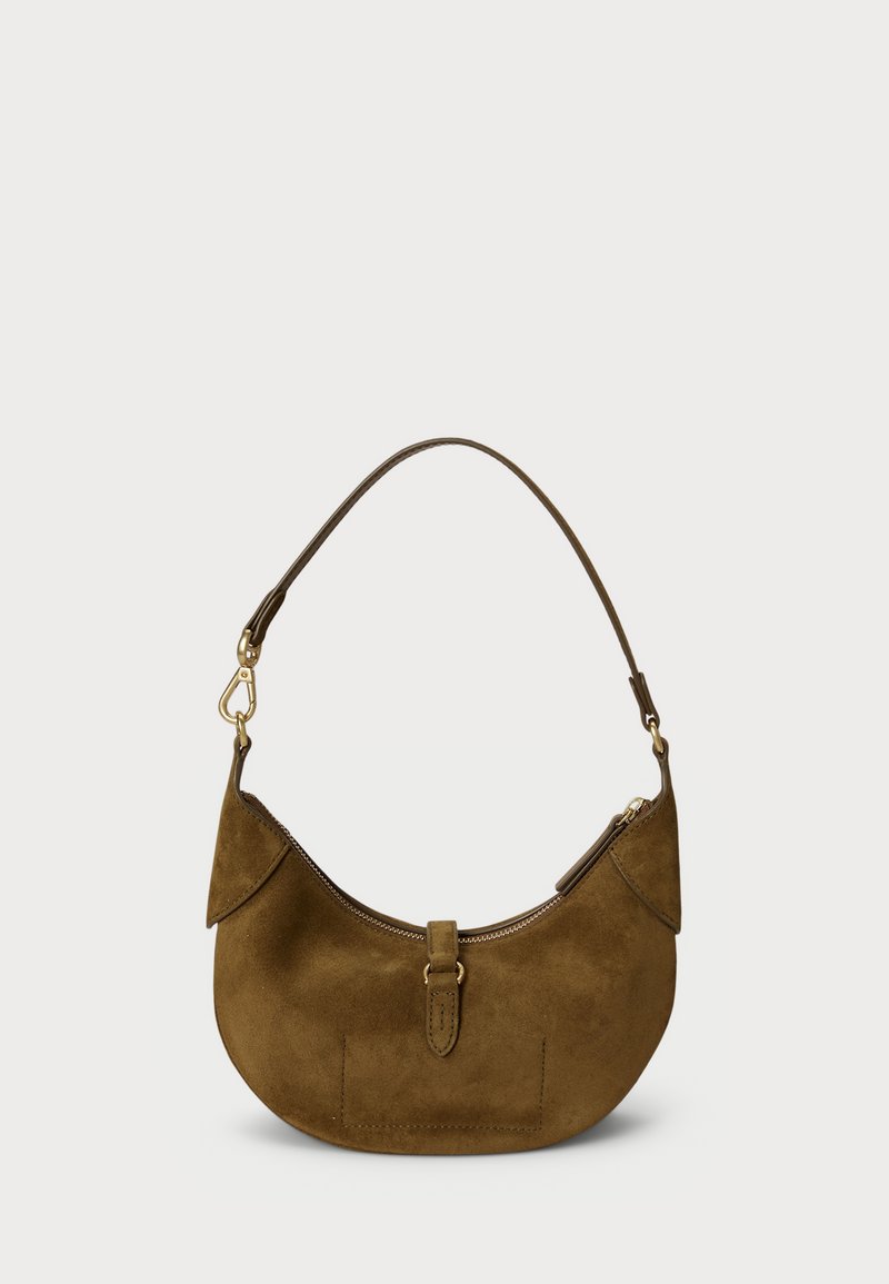 polo id suede mini shoulder bag maple tobacco shaped wristlet Polo Ralph Lauren Polo ID