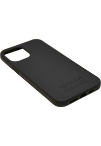 Black silicone phone case with a matte finish, cutout for camera, and openings for ports. Features embossed "Urban Classics" logo on back.