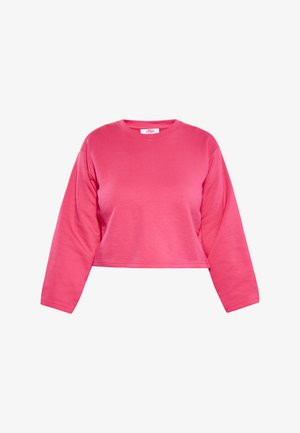 Korte sweatshirt in felroze, gemaakt van zachte stof. Heeft lange mouwen en een ronde halslijn; gladde textuur zonder patronen.