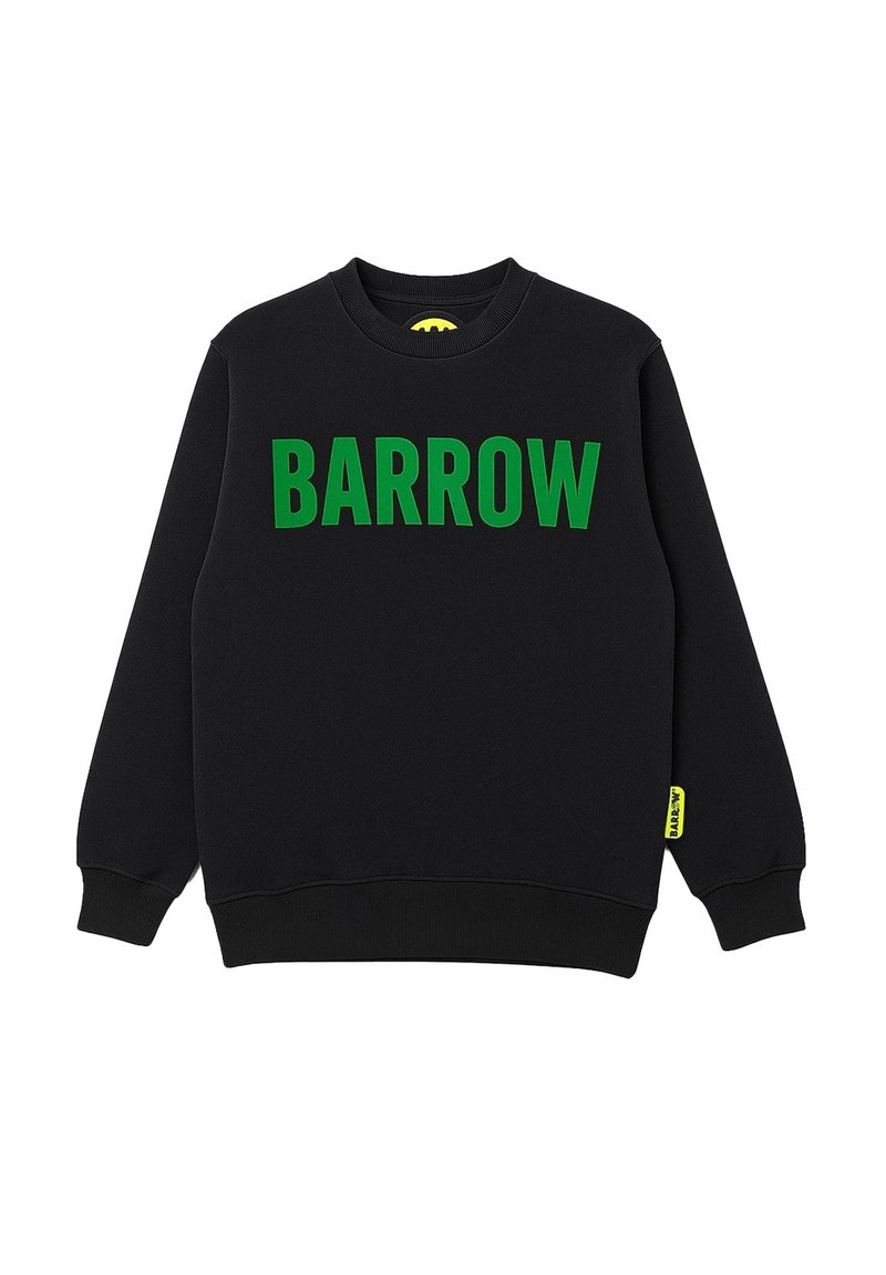 Felpa nera con testo verde "BARROW" sul davanti, colletto e polsini a coste, e un'etichetta gialla sul lato.