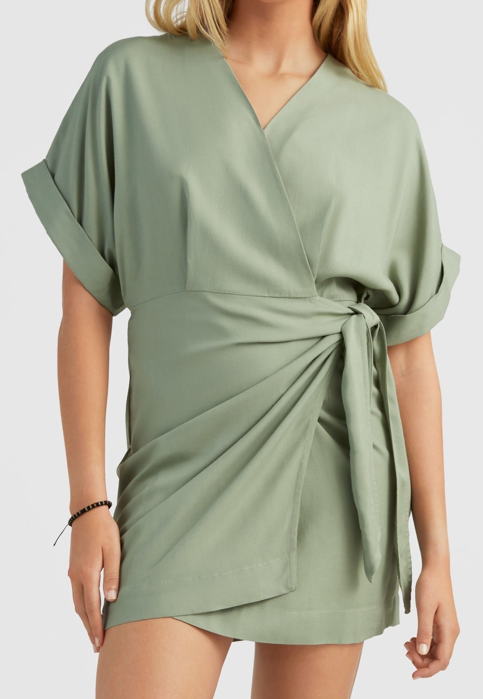 green wrap dress short Elena Short Sleeve Wrap Dress